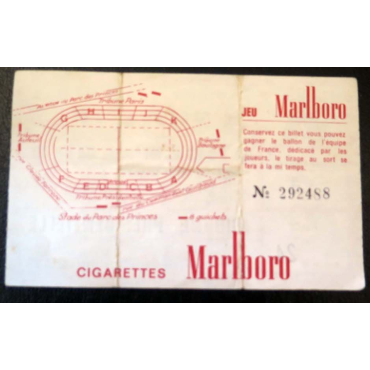 Billet de Match international France Angleterre 1974 Parc des Princes