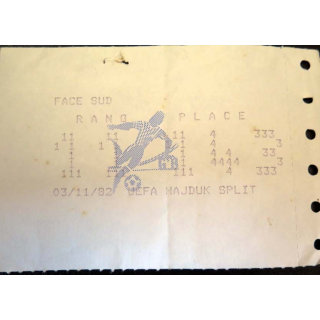 Billet de match de foot du 03/11/1982 UEFA HAJDUK SPLIT