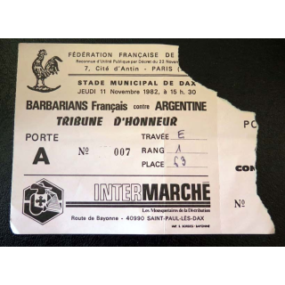 Billet des Barbarians Français contre Argentine FF Rugby 1982 Dax