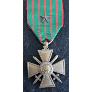 FRANCE : croix de guerre 1914-1918 en bronze avec ruban 1 citations (étoile de bronze)