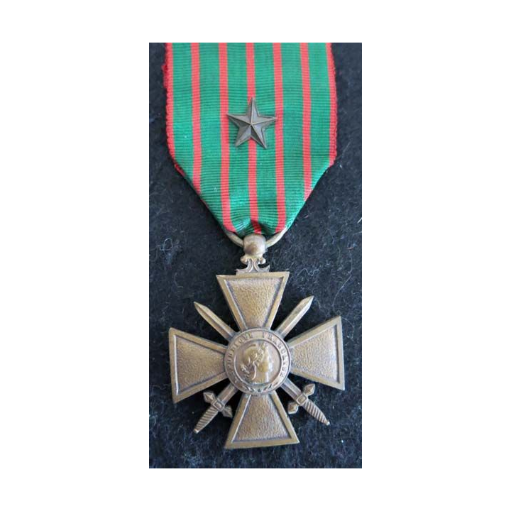 FRANCE : croix de guerre 1914-1918 en bronze avec ruban 1 citations (étoile de bronze)