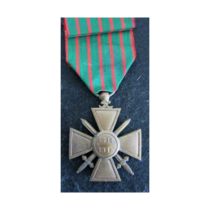 FRANCE : croix de guerre 1914-1918 en bronze avec ruban 1 citations (étoile de bronze)