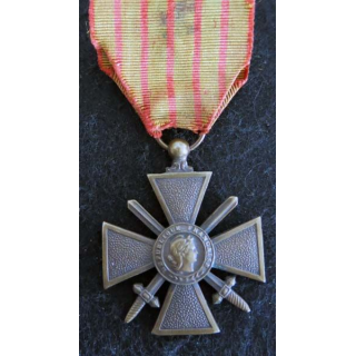 FRANCE : croix de guerre 1914-1918 en bronze avec ruban défraichi 1 citation