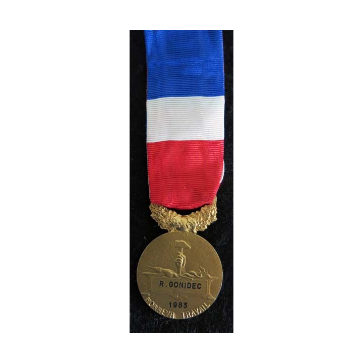 FRANCE : Médaille d'Honneur du Travail Or ordonnance 35 ans attribuée à R. Gonidec en 1983 (222)