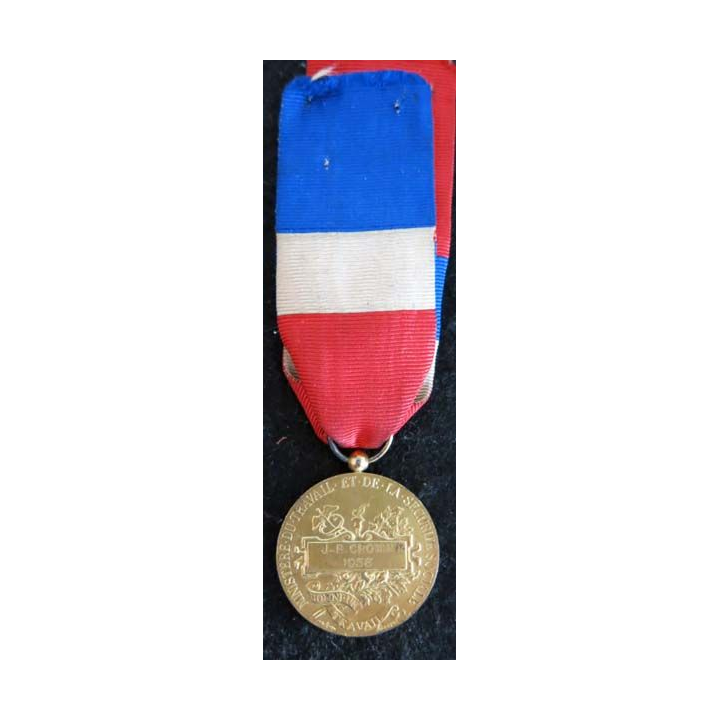 FRANCE : Médaille d'Honneur du Travail Or modèle 1956 attribuée à J-B. Crowin en 1958