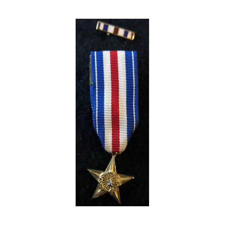 USA : Médaille miniature Silver Star (Étoile d'Argent) attache pin's (4393)