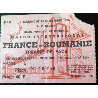 Billet Rugby France Roumanie Bordeaux 23 Novembre 1975