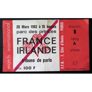 Billet France Irlande de Rugby Parc des Princes 20 mars 1982