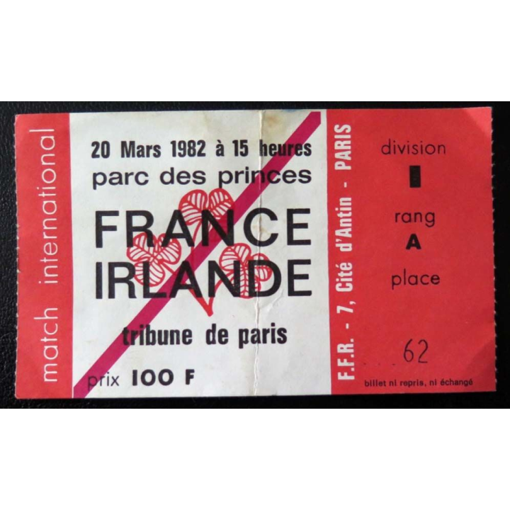 Billet France Irlande de Rugby Parc des Princes 20 mars 1982