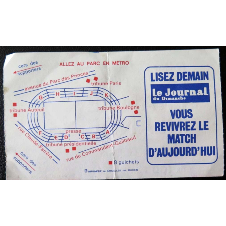 Billet France Irlande de Rugby Parc des Princes 20 mars 1982