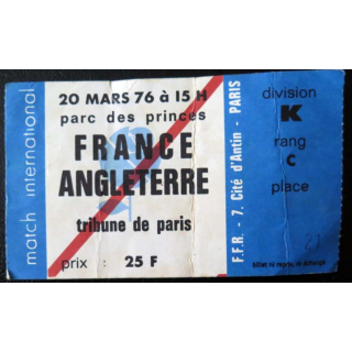 Billet de match de Rugby France Angleterre Paris 20 mars 1976
