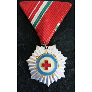HONGRIE : médaille de la Croix-Rouge hongroise argent en émail ruban rouge