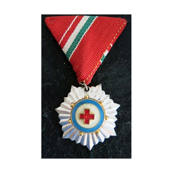 HONGRIE : médaille de la Croix-Rouge hongroise argent en émail ruban rouge