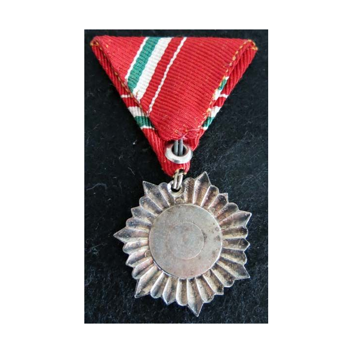 HONGRIE : médaille de la Croix-Rouge hongroise argent en émail ruban rouge