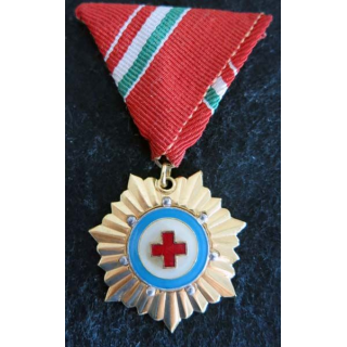 HONGRIE : médaille de la Croix-Rouge hongroise grade or en émail ruban rouge