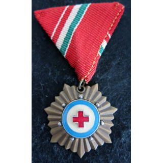 HONGRIE : médaille de la Croix-Rouge hongroise grade bronze en émail ruban rouge