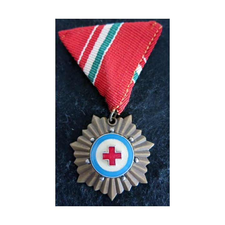 HONGRIE : médaille de la Croix-Rouge hongroise grade bronze en émail ruban rouge