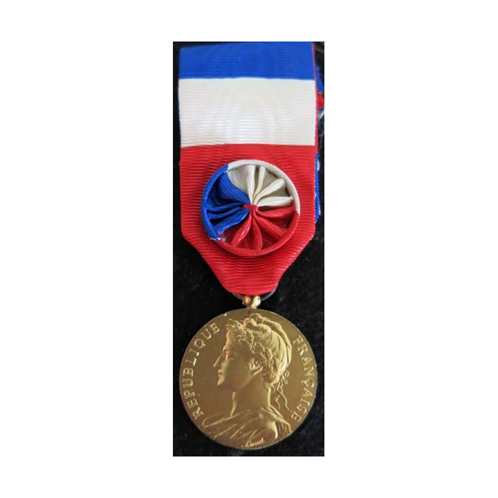 FRANCE : Médaille du travail du ministère du travail et de la sécurité sociale en vermeil attribuée à Mme E. Gasser 1958