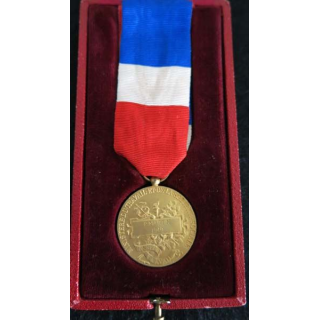 FRANCE : Médaille du travail du ministère du travail et de la sécurité sociale en vermeil attribuée à P. Martin 1949