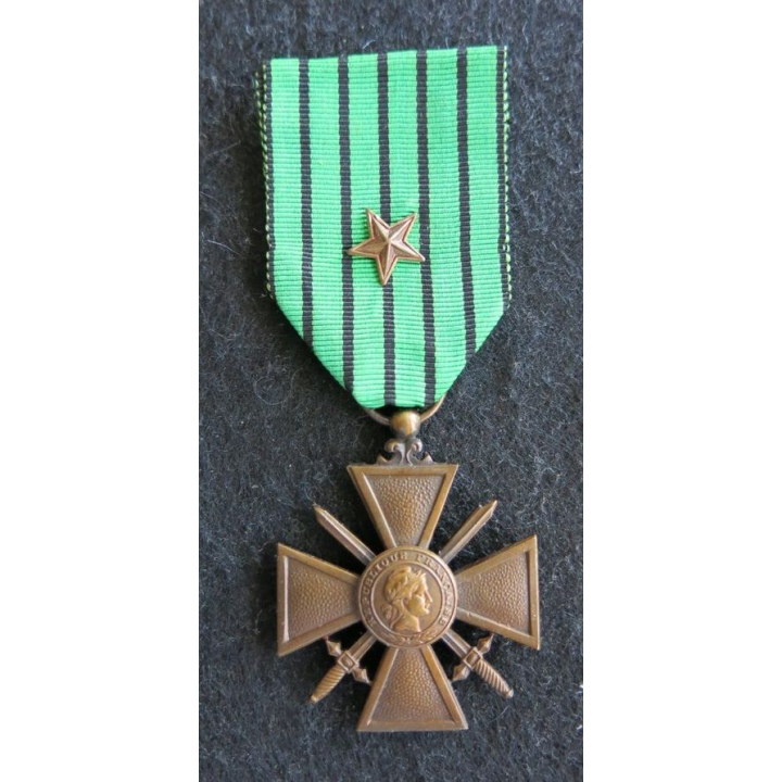 FRANCE : croix de guerre de l'État français (Vichy) 1939-1940 en bronze avec ruban 1 citation (étoile de bronze)
