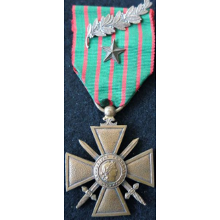 FRANCE : croix de guerre 1914-1918 en bronze avec ruban 1 palme et 1 étoile de bronze)