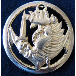 PARA : insigne de béret cerclé des troupes parachutistes aéroportées des troupes de marine en métal doré embouti