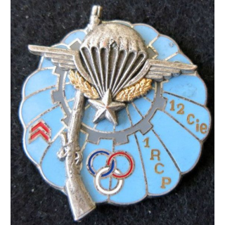 1° RCP : insigne métallique de la 12° compagnie du 1° régiment de chasseurs parachutistes fabrication Fraisse