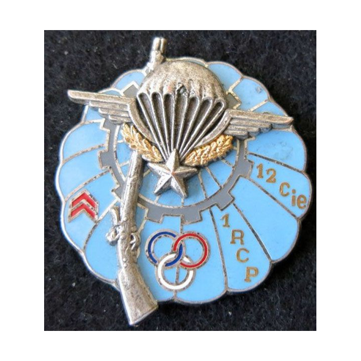 1° RCP : insigne métallique de la 12° compagnie du 1° régiment de chasseurs parachutistes fabrication Fraisse