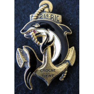 21° RIC : insigne métallique du 21° régiment d'infanterie coloniale de fabrication Drago O. Metra déposé émail