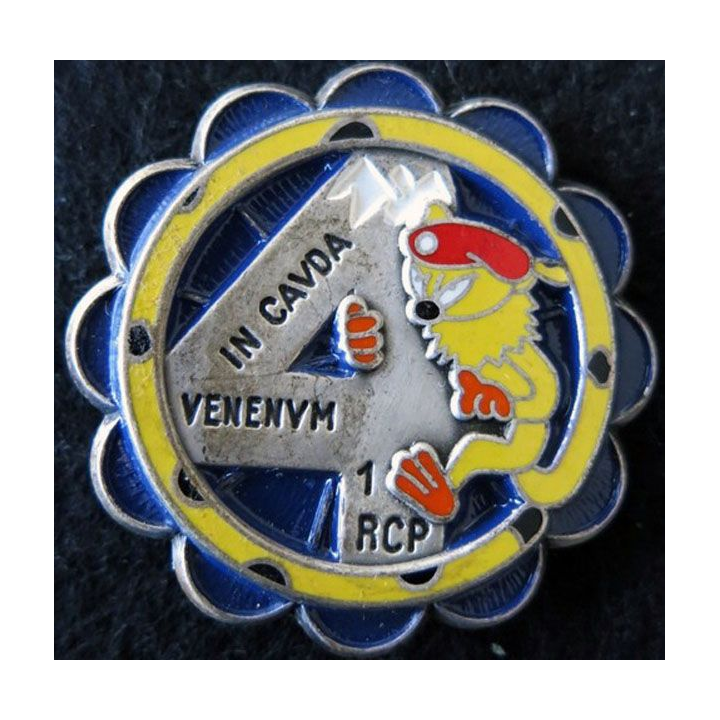 1° RCP : insigne métallique de la 4° compagnie du 1° régiment de chasseurs parachutistes marsupilami de fabrication Fraisse