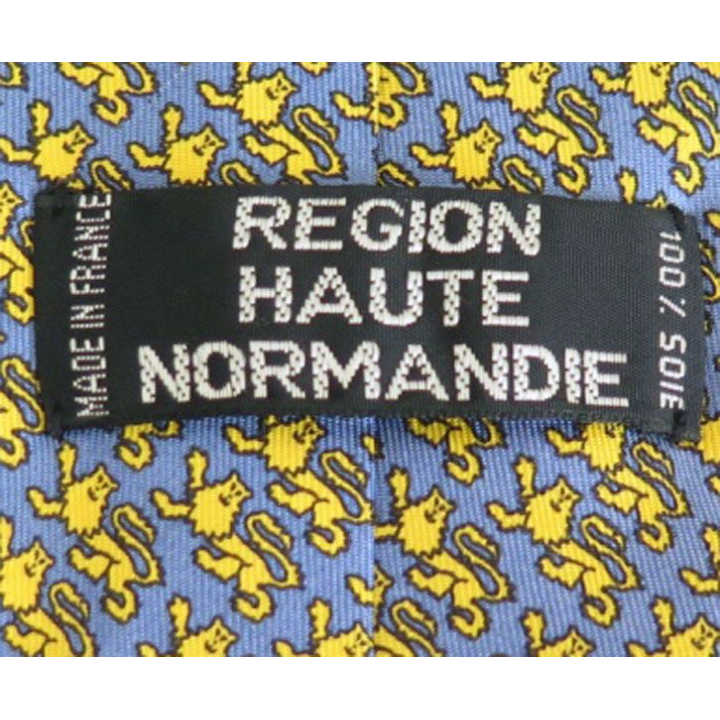 Cravate Région Haute Normandie 100 % soie dominante lions d'Or sur fond bleu clair 
