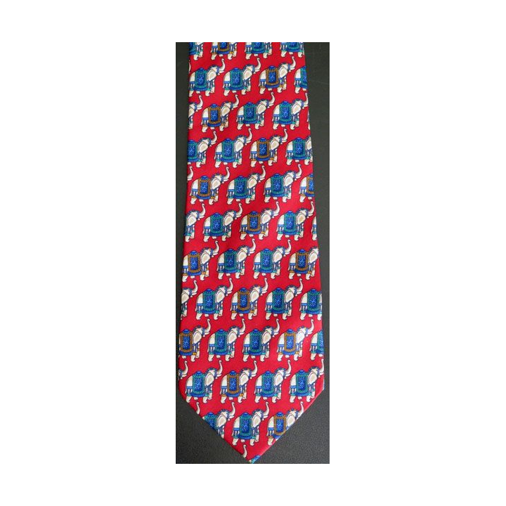 Cravate made in Italy 100 % soie à dominante rouge avec éléphants blancs 