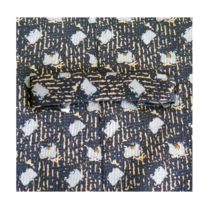 Cravate retro 100 % polyester à dominante noire larmée or et tâches bleues