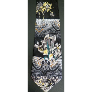 Cravate retro 100 % polyester à dominante noire avec motifs colorés