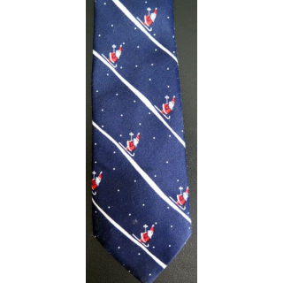 Cravate retro Made in Hong Kong 100 % polyester bleue marine père Noel