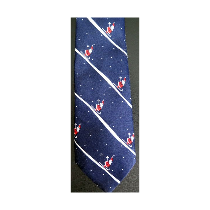 Cravate retro Made in Hong Kong 100 % polyester bleue marine père Noel