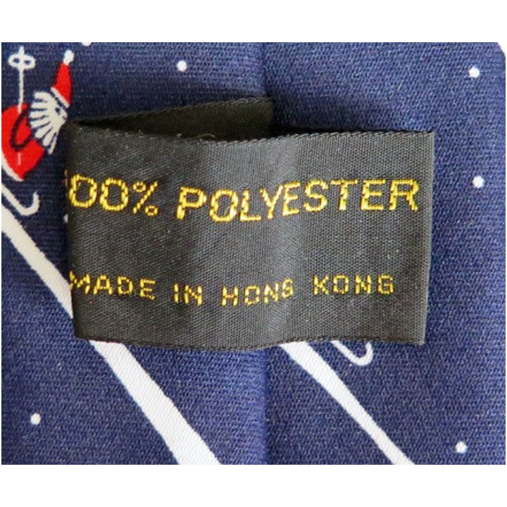 Cravate retro Made in Hong Kong 100 % polyester bleue marine père Noel