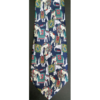Cravate René Chagal Italian designer 100 % soie à dominante noire avec éléphants colorés