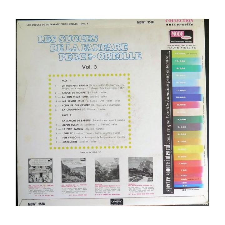 DISQUE 33 T : Les Succès de la Fanfare Perce Oreille volume 3