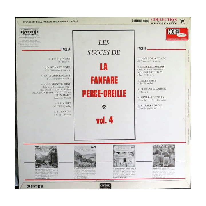 DISQUE 33 T : Les Succès de la Fanfare Perce Oreille volume 4