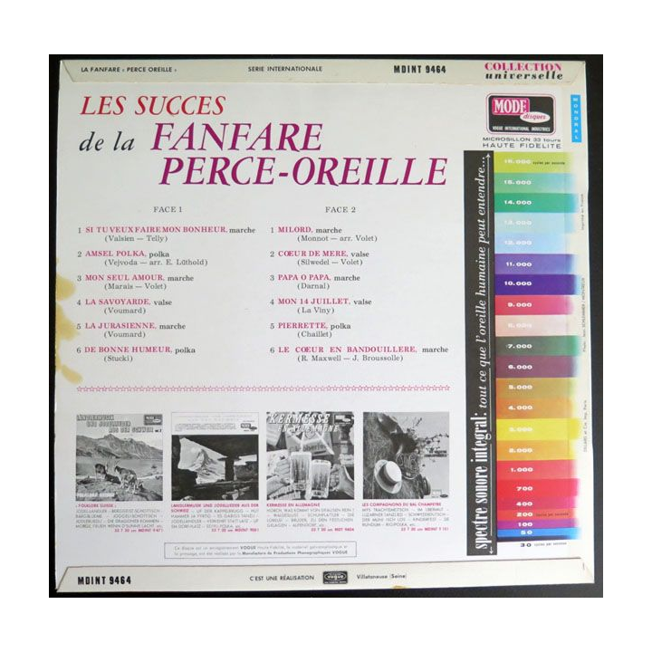 DISQUE 33 T : Les Succès de la Fanfare Perce Oreille 