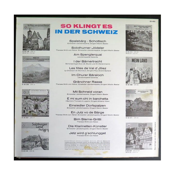 DISQUE 33 T So Klingt es in der Schweiz Music from Lovely Switzerland