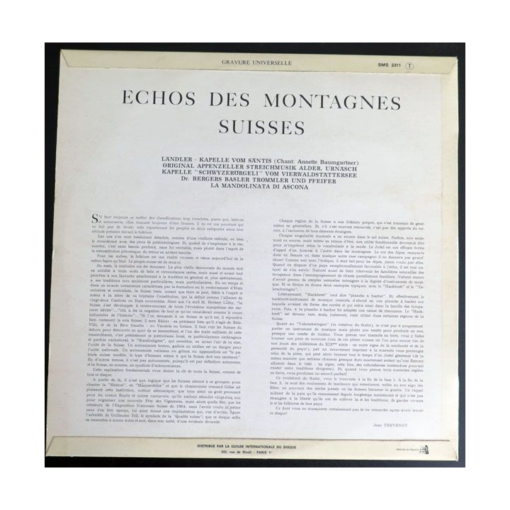 DISQUE 33 T : Echos des Montagnes de Suisse 