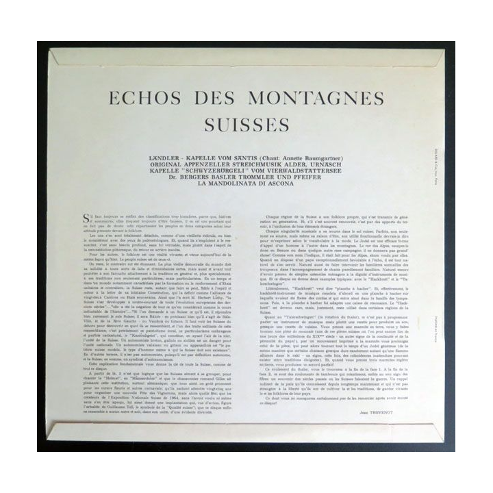 DISQUE 33 T : Echos des Montagnes de Suisse 
