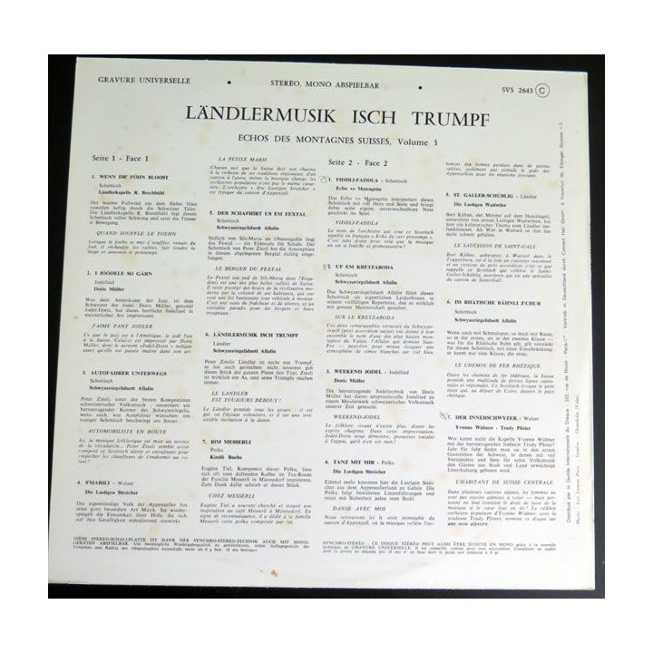 DISQUE 33 T : ländlermusik Isch Trumpf 