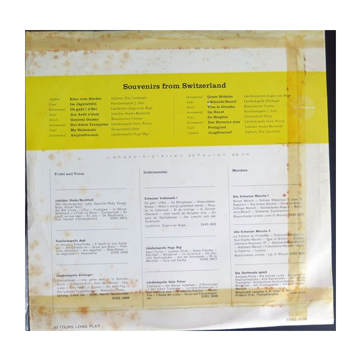 DISQUE 33 T : Souvenirs from Switzerland