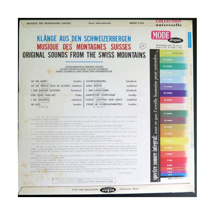 DISQUE 33 T : Klänge aus den Schweizerbergen musique des montagnes de Suisse 