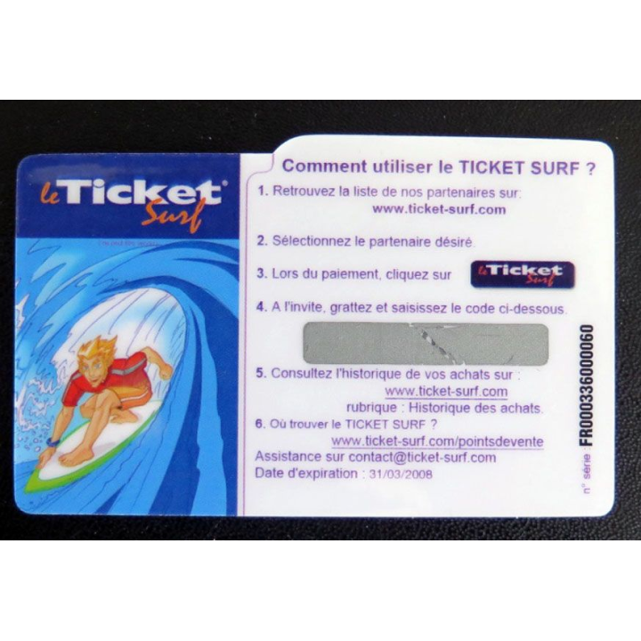 TELECARTE : télécarte TICKET SURF 5000 FCFA Autojeu neuve