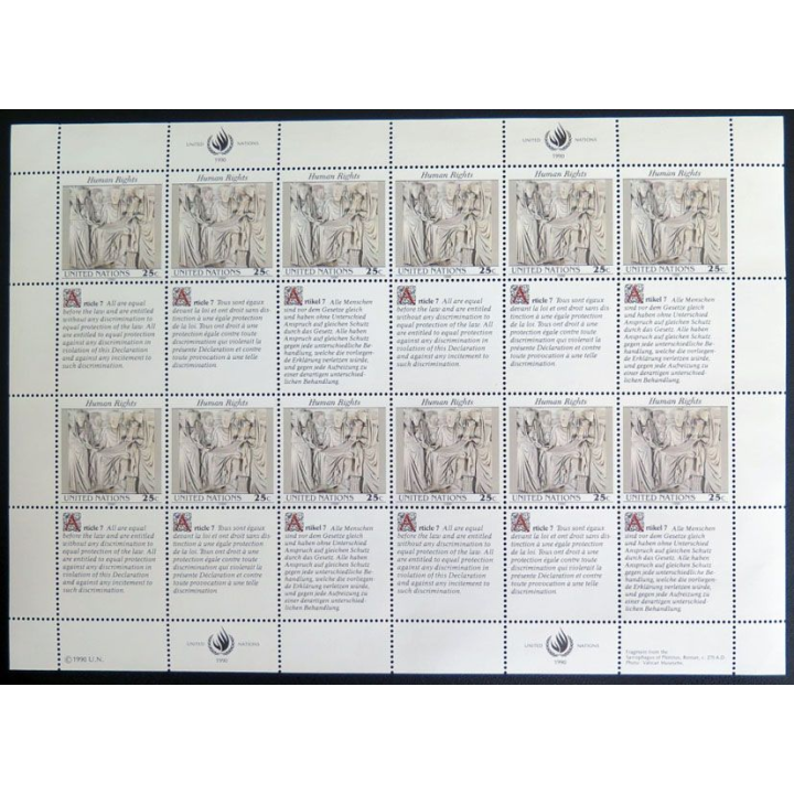 UN ONU : Planche de 12 timbres de l'ONU Human Rights article 7