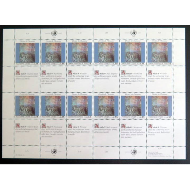 UN ONU : Planche de 12 timbres de l'ONU Human Rights article 9